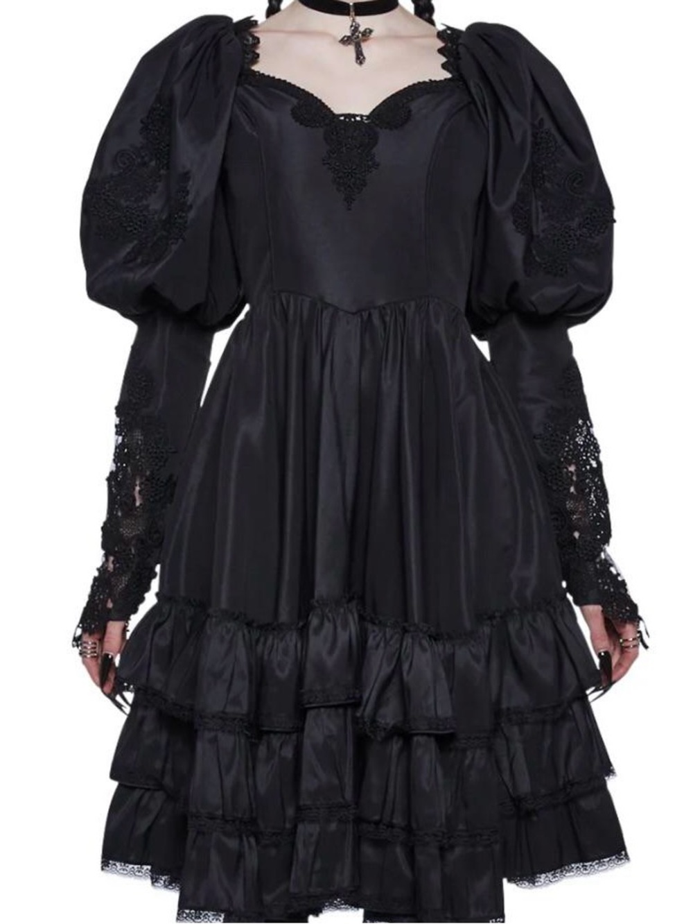 Widow Dolls Kill ‘Mortal Suffering’ Goth Lolita Puff Sleeve Lace Romantic Dress - Picture 1 of 8